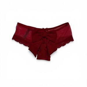 Vintage Victoria's Secret Red Smooth Lace Cheeky Panties Bow XS Glitter